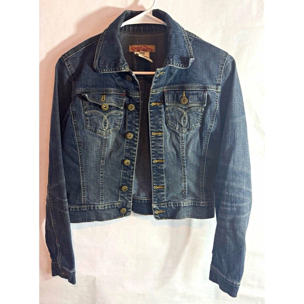 Vintage Paris Blues Denim Jacket S Cropped Dark Wash Y2K 90s Grunge Boho Trucker